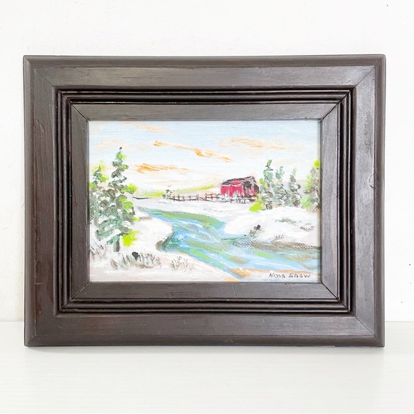 80s hand painted winter scene by Nina Shaw artwork - Picture 2 of 8